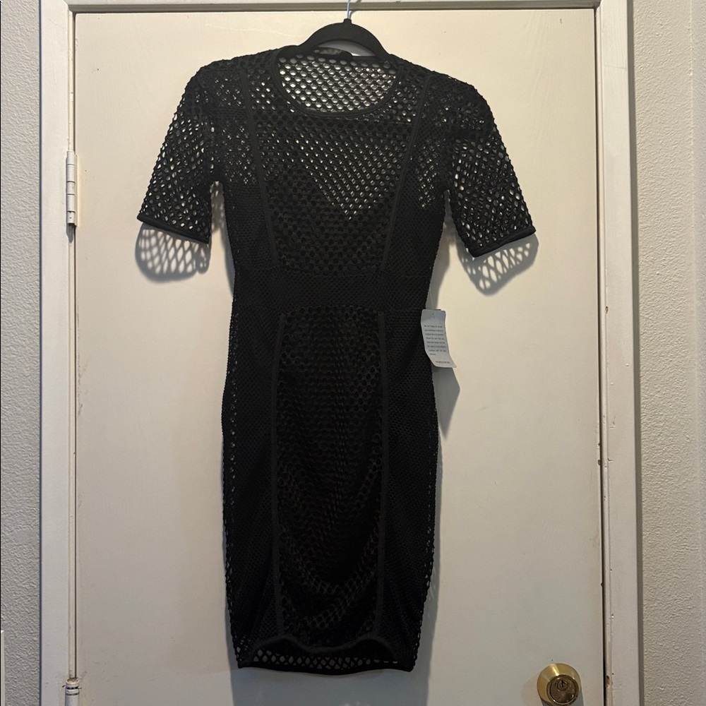 Missguided Black Short Sleeve Crochet Midi Dress